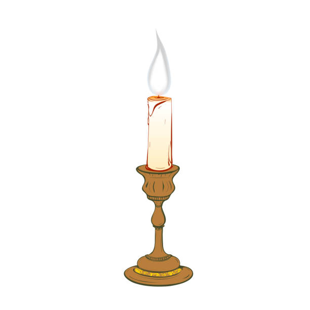 Colored vector illustration of stylized retro candlestick with a steaming candle Colored vector illustration of stylized retro candlestick with a steaming candle on a white background fume cupboard stock illustrations