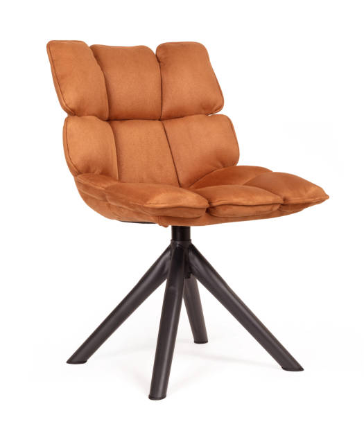 istock Modern chair made from suede and metal, isolated on white - Cognac 1216101190