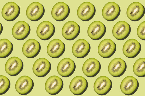 istock Tropical seamless pattern on green background. Flat lay, trendy juicy color. 1216101256