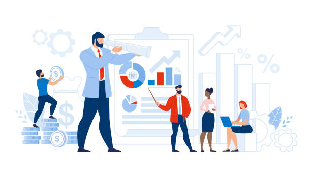 Multi-Ethnic Team Certified Auditor Doing Research Multi-Ethnic Team Certified Auditor Doing Research. Man and Woman Character Analyzing Graph and Chart Financial Audit Statistic Report. Leadership and Successful Business. Vector Illustration independence illustrations stock illustrations