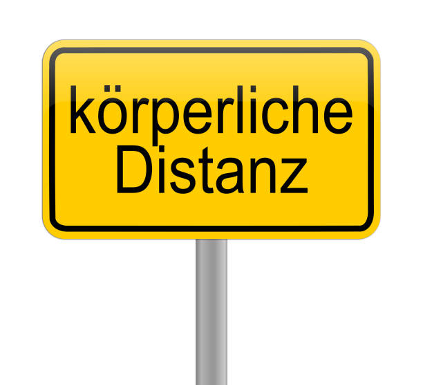 istock Physical Distancing on yellow sign - in german - illustration 1216103755