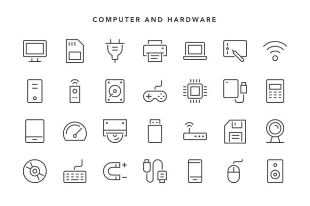 ilustrações de stock, clip art, desenhos animados e ícones de computer and hardware icons - computer software cd computer laptop