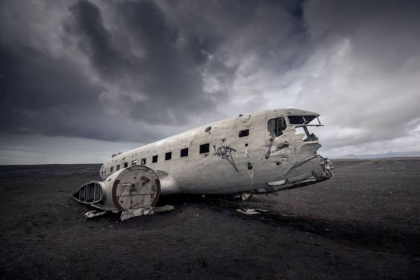 istock Plane wreckage in Black sand beach in Iceland 1216107111