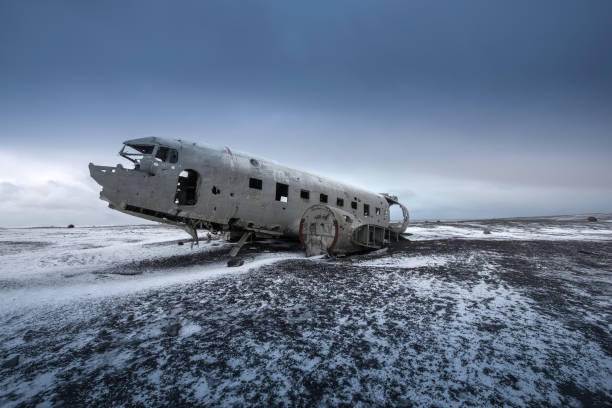istock Plane wreckage in Black sand beach in Iceland 1216107143