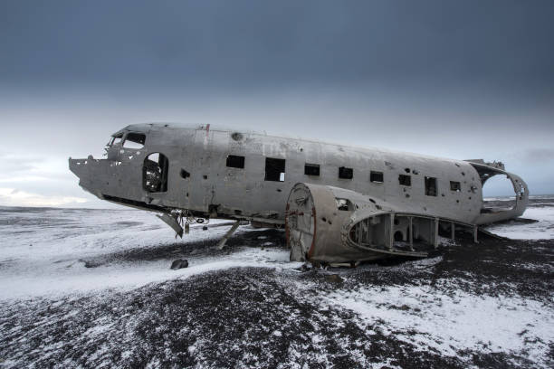 istock Plane wreckage in Black sand beach in Iceland 1216107150