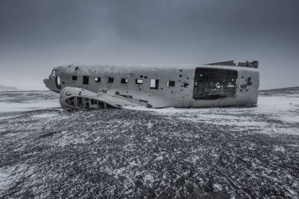 istock Plane wreckage in Black sand beach in Iceland 1216107172