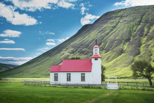 Beautiful small red church in Iceland