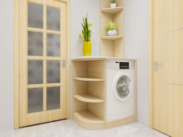 istock 3D rendering,Clean modern residential bathroom and toilet design, which is equipped with washstand, toilet and shower equipment, etc. 1216107939