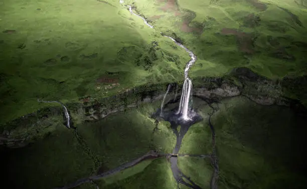 Photo of Aerial view of Seljalandsfoss waterfall in Iceland in Summer