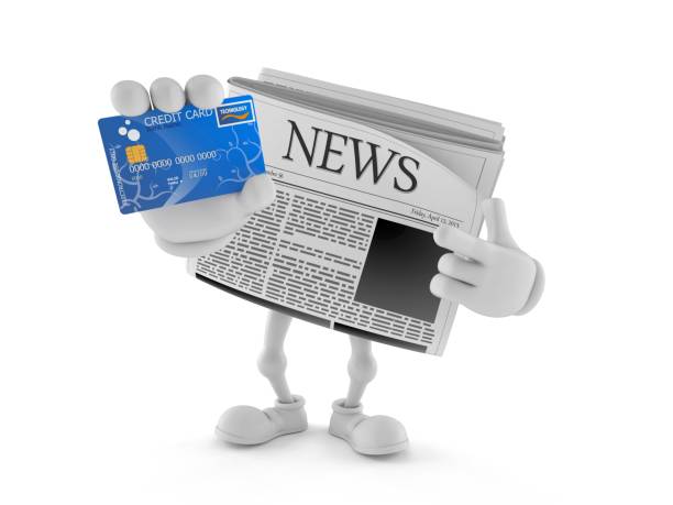 istock Newspaper character holding credit card 1216108116