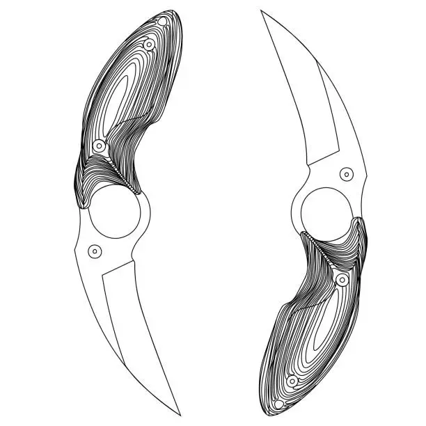 Vector illustration of Contour sketch of two karambits