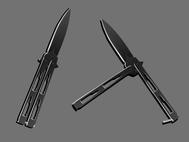 istock Two realistic black balisongs or butterfly knives 1216108203