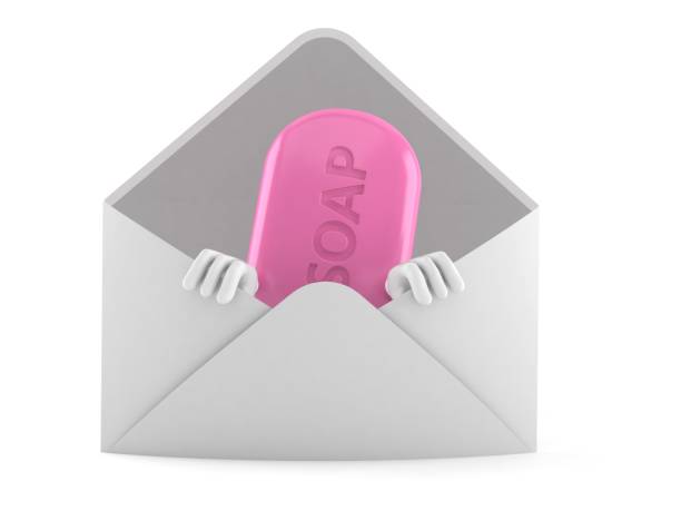 soap character inside envelope - clean e mail cleaning clipping path imagens e fotografias de stock