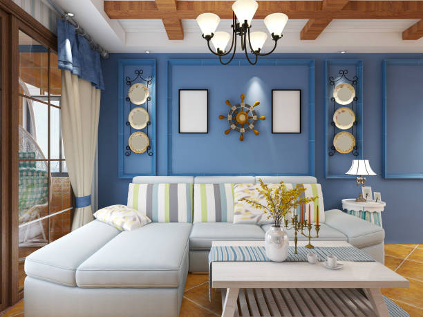 Interior illustration to showcase a guest bedroom design with a modern theme. 3D render of a guest bedroom with furniture, illustration and interior design. The project included furnishing and decorating the room