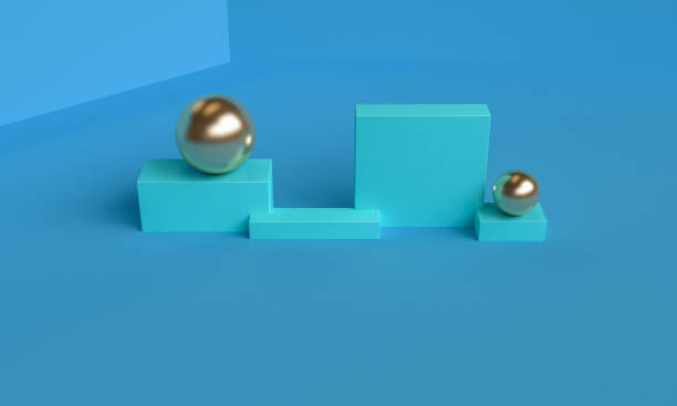 istock Minimalist primitive blue geometrical abstract background, Stylish trendy illustration Podium, stand, showcase on pastel color for premium product. 3d render. 1216116564