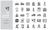 Vector Line Icons Set of Funeral Element. Editable Stroke.