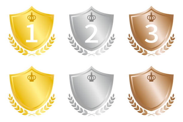 ilustrações, clipart, desenhos animados e ícones de conjunto de ícones de classificação - shield bronze gold silver