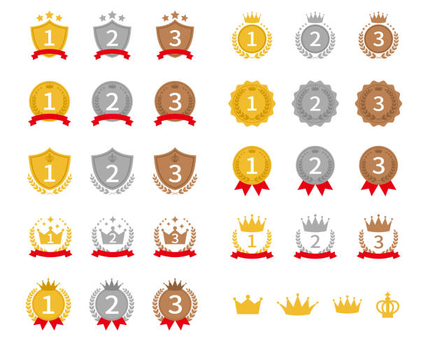 ilustrações de stock, clip art, desenhos animados e ícones de set of ranking icons - gold medal illustrations