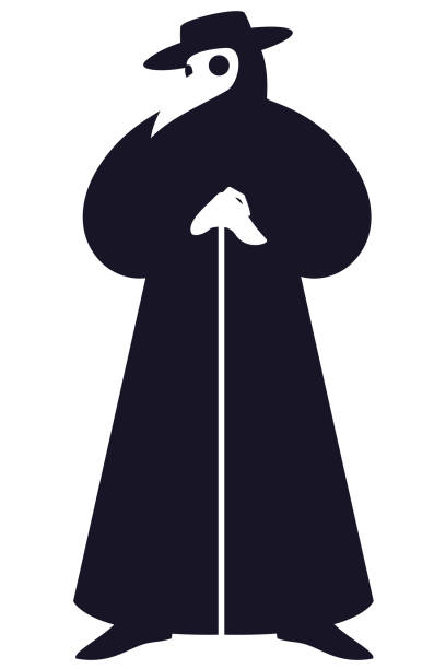 Plague doctor, a black and white silhouette, vector illustration. Vector illustration of a plague doctor, a black and white silhouette. black plague doctor stock illustrations