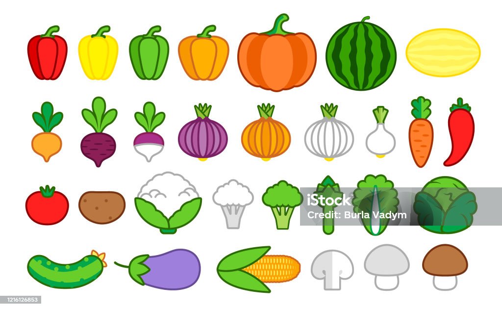 Vetores de Conjunto De Delineado Simples Coloridos Vegetais De
