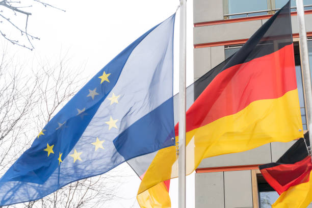 istock German and European Union flags 1216126950