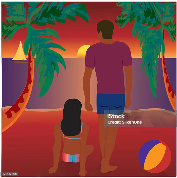 Пляж Заката — стоковая векторная графика и другие изображения на тему Векторная графика - Векторная графика, Взрослый, Вода