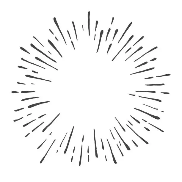 Vector illustration of Hand drawn sunburst explosion vector illustration isolated on white background. Retro vintage design sun rays or fireworks radial elements of shine hipster arts.