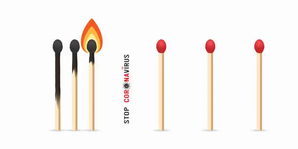 Vector illustration of Matchsticks with flame. Social distancing coronavirus quarantine concept. Covid 19 epidemic