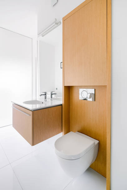 istock Bathroom with wooden wall 1216130197