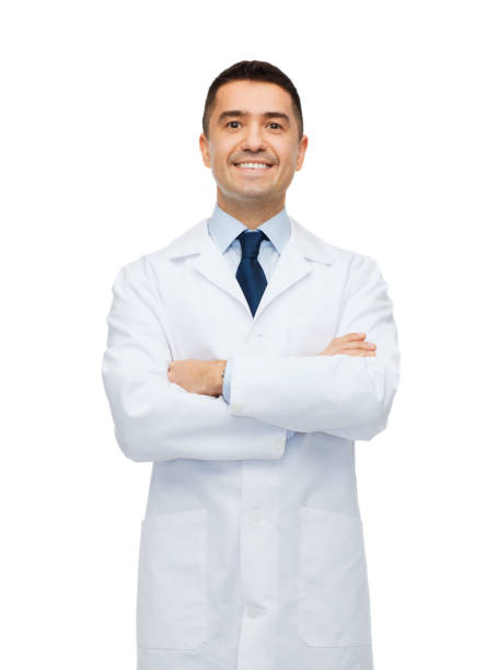istock smiling male doctor in white coat 1216132180