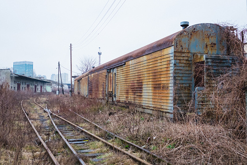 A view of an abandoned railroad station on a disused railroad in Kiev, Ukraine