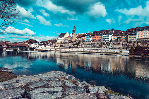 Beautiful Bremgarten Municipality Seen From The Other Bank Of River Reuss