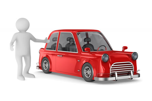 istock Manager and red car on white background. Isolated 3D illustration 1216138061