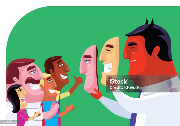 Evil Businessman With Masks Communication With Group Of People Stock Illustration - Download Image Now