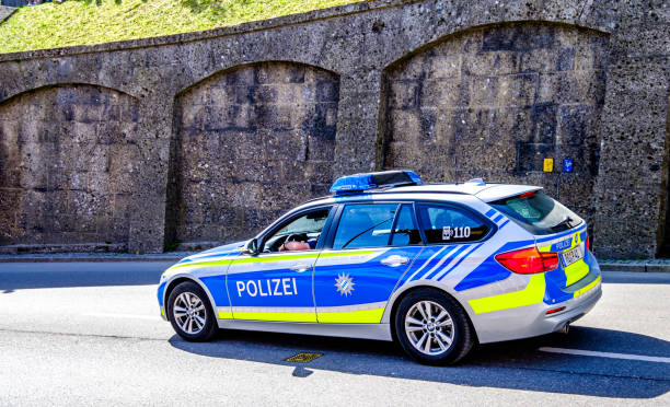 Rosenheim, Germany - April 22: typical german police car in Rosenheim on April 22, 2019