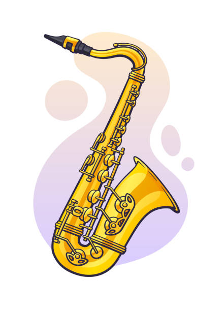 vektor-illustration. klassische musik blasinstrument saxophon. blues, jazz, ska, funk oder orchesterausrüstung. - wind instrument audio stock-grafiken, -clipart, -cartoons und -symbole