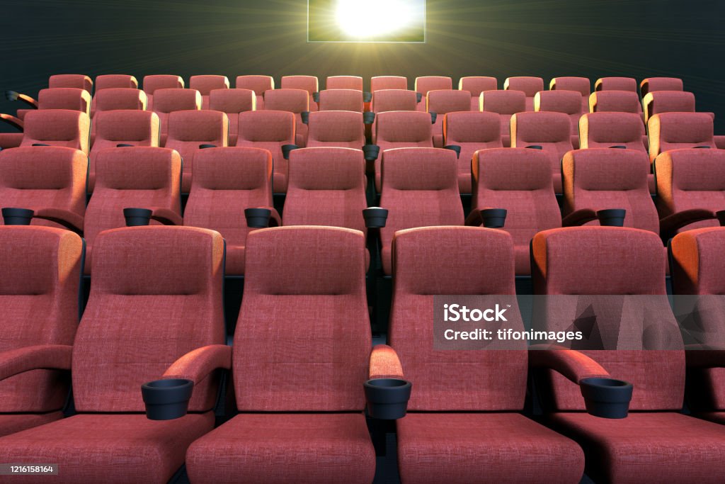 Empty movie theatre 3D rendering of an empty movie theatre Front Row Stock Photo