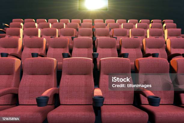 Empty Movie Theatre Stock Photo - Download Image Now - Front Row, Movie Theater, Seat
