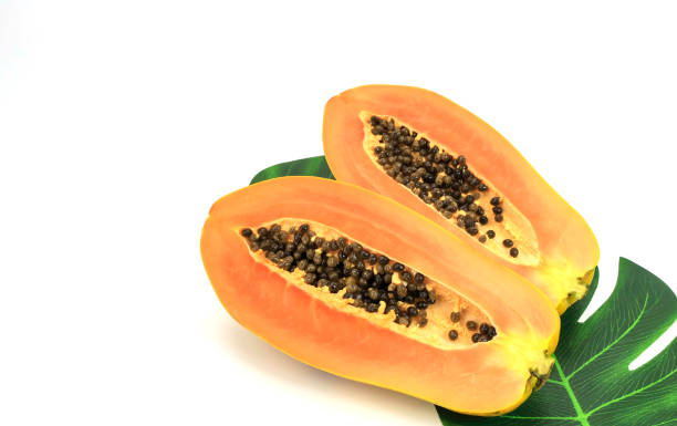 istock Slice of Papaya isolated on white background 1216169999