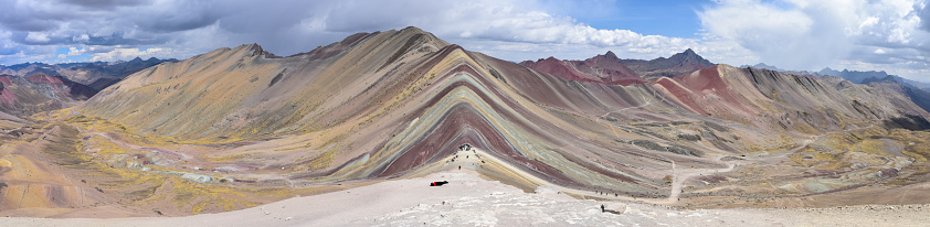 The natural colours of Vinicuna, also known as 'rainbow mountain' or the mountain of 7 colours. Cordillera Vilcanota, Cusco, Peru