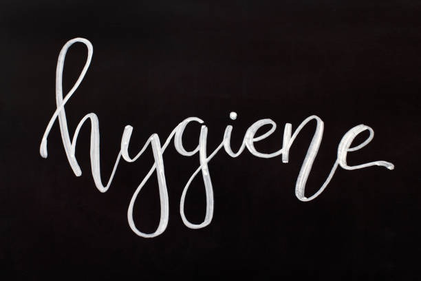 istock Chalk inscription HYGIENE on a black chalkboard 1216176819