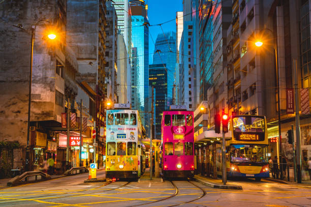istock Hong Kong street scene in Central tramway path 1216177465