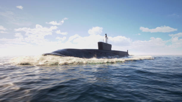 atomic submarine floating in ocean - submarine navy underwater military ship imagens e fotografias de stock