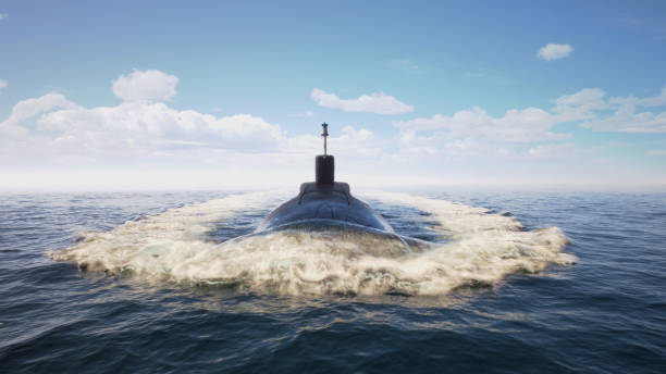 atomic submarine floating in ocean - submarine navy underwater military ship imagens e fotografias de stock