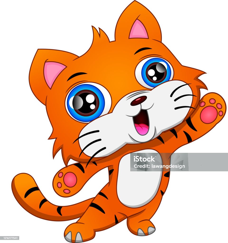 Cute Baby Tiger Cartoon Waving Stock Illustration - Download Image Now -  Claw, Tiger, Vector - iStock