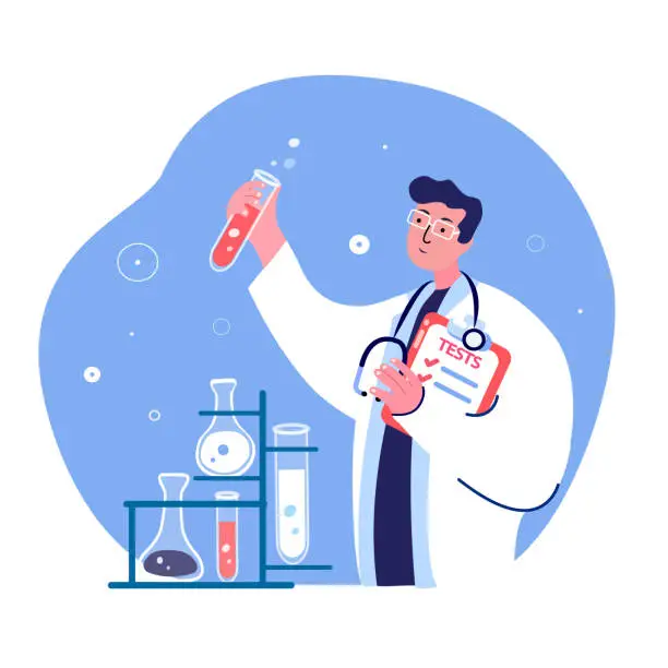 Vector illustration of Scientist Doctor Researcher Virologist Creating Vaccine Infusion for Injections Pharmacist.Laboratory Researching Drugs,Medicines Scientific Genetical