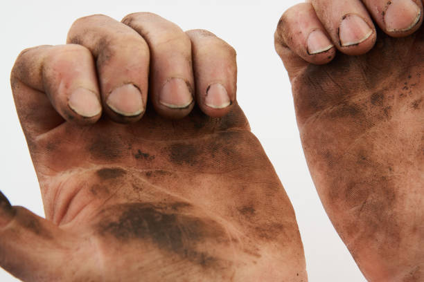istock Dirty hand isolated on a white background with copy space 1216178763