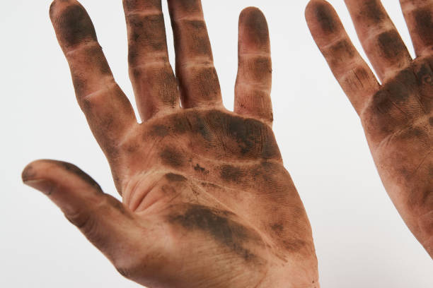 istock Dirty hand isolated on a white background with copy space 1216178769