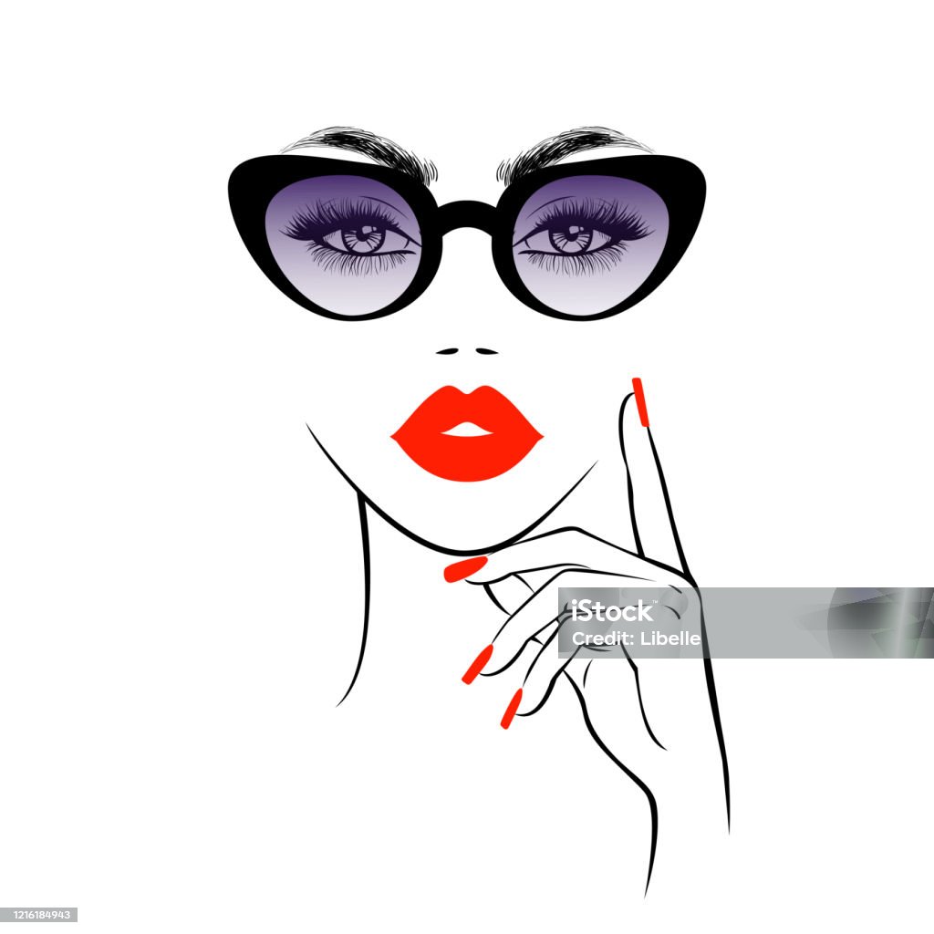 Fashion Woman In Stylish Sunglasses Hand Wit Red Nails Red Lips Print  Pattern For Tshirt Abstract Wallpaper Background Beauty Logo Vector  Illustration Stock Illustration - Download Image Now - iStock