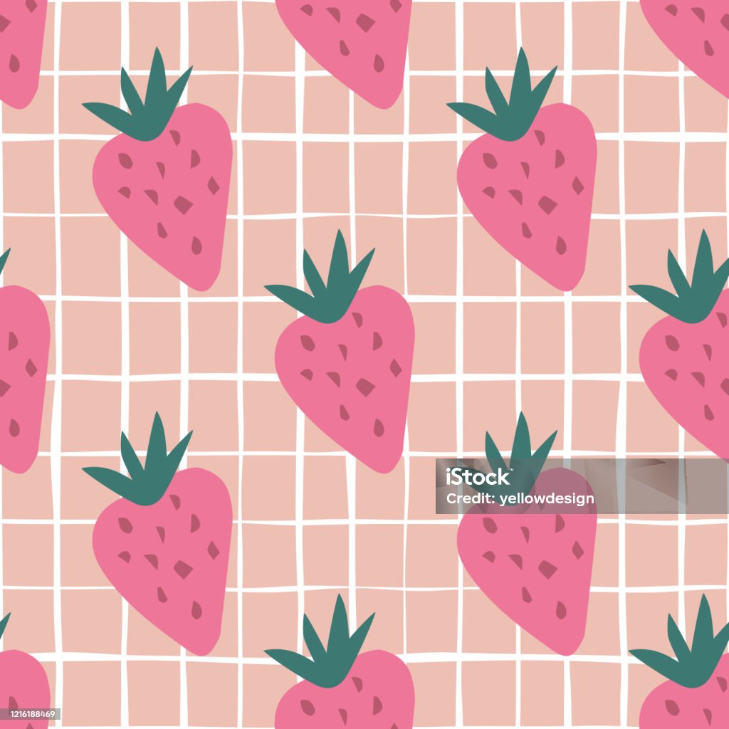 Doodle Hoa Văn Liền Mạch Dâu Tây Trên Nền Sọc Phông Quả Ngọt Hình ...